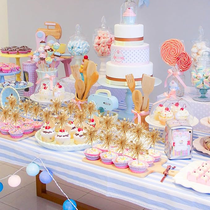 30 PCS Foil Firework Cupcake Toppers Happy Birthday Cake Toppers Star Sparkle - Image 5