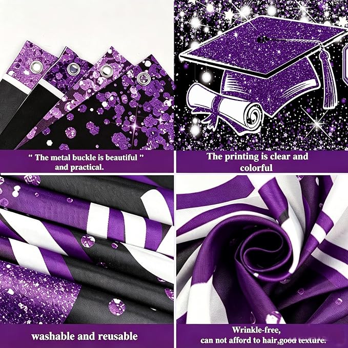Purple Graduation Decorations, Congrats Grad Graduation Banner Glitter Purple - Image 9