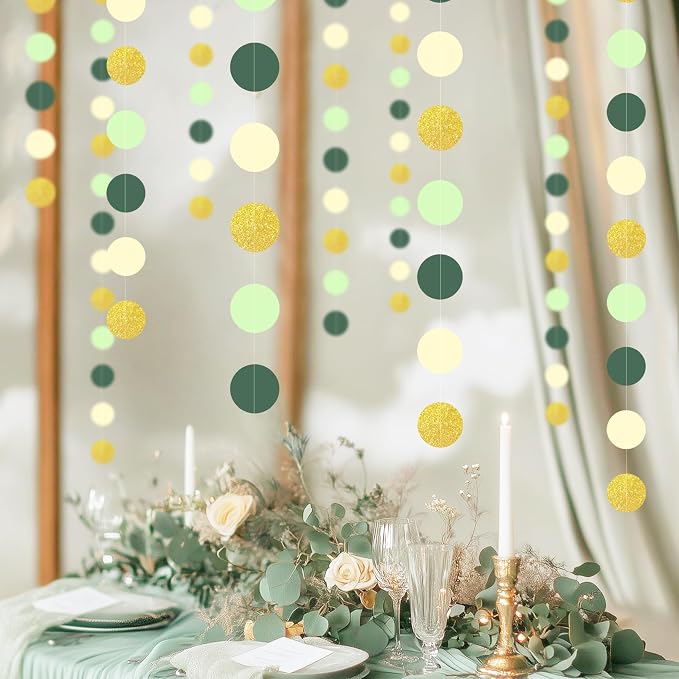 5PCS Sage Green Paper Garland, 72ft Sage Green Gold Circle Ceiling Decorations - Image 5