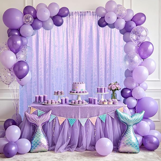 2×8FT-6PCS Mermaid Purple Sequin Backdrop Curtains Panels, Photography Backdrop - Image 7