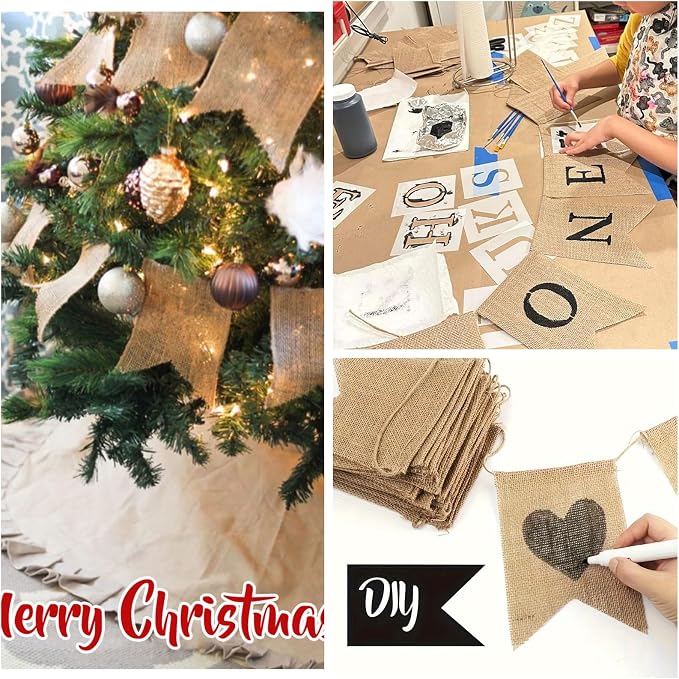 30pcs Burlap DIY Brown Banner Set– Includes Letter & Heart Stencils, - Image 5