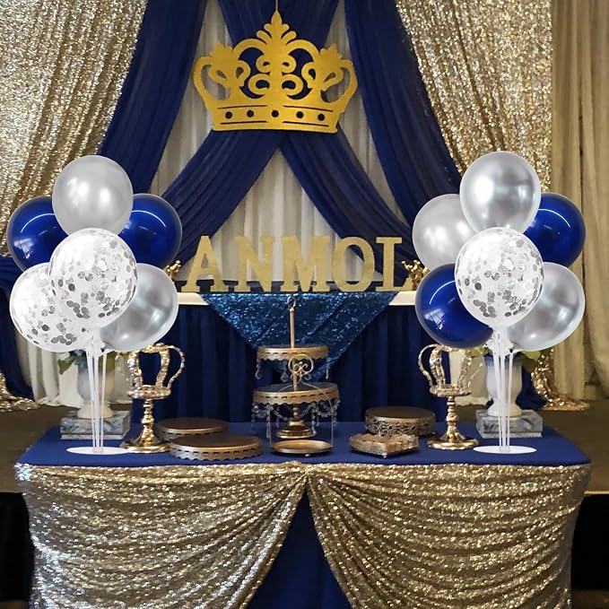 TONIFUL 4 Set Navy Blue Silver Balloon Stand Balloon Centerpieces - Image 5