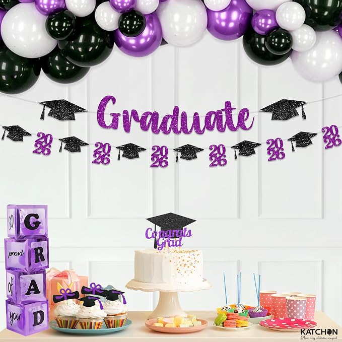 KatchOn Glitter Purple and Black Graduation Decorations 10 Feet | Pre- Strung - Image 6