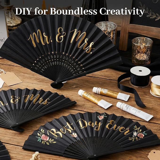 JOHOUSE 12 PCS Black Paper Fans Handheld, 8.3 Inch Foldable Hand Fan | Folding - Image 5