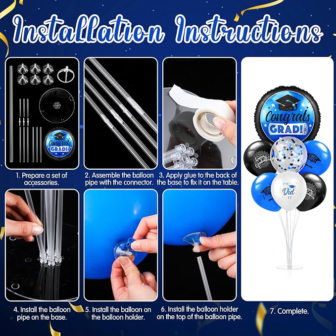 Kasyat 2 Set Blue and Black 2026 Graduation Table Centerpiece Balloon Stand Kit - Image 4