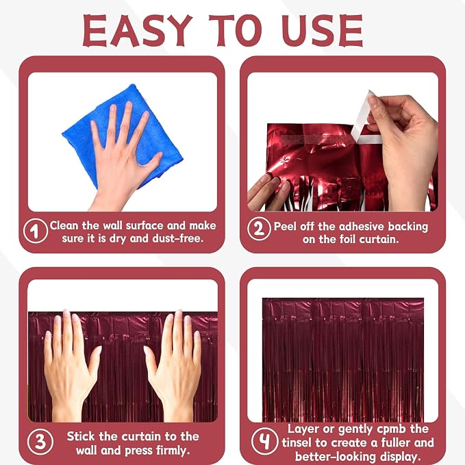 Matte Burgundy Foil Fringe Tinsel Backdrop, 2 Pack, 3.3 x 6.6 Ft | Matte Maroon - Image 6