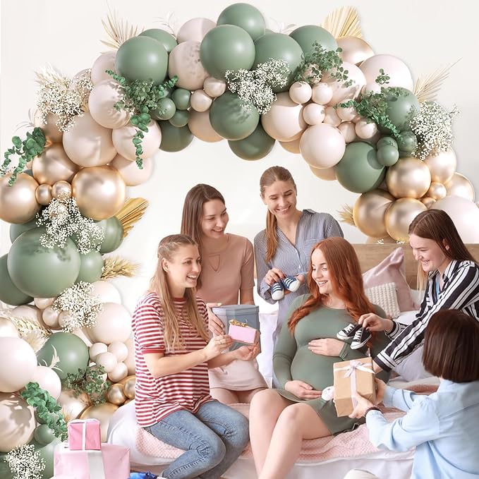 130Pcs Sage Green Gold Balloon Garland Arch Kit - Image 6