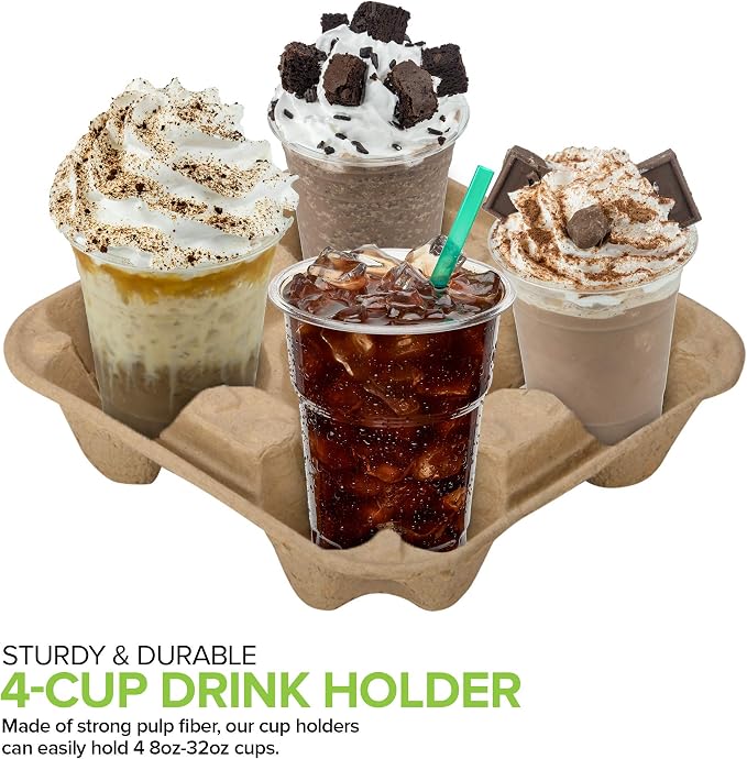 4 Cup Disposable Coffee Tray, Commercially Compostable Cup Holder, Durable - Image 4