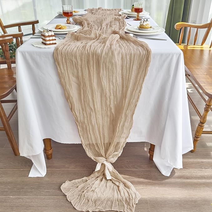 IVAPUPU 4 Pcs Cheesecloth Table Runner - 10ft Nude Boho Gauze Cheese Cloth - Image 4