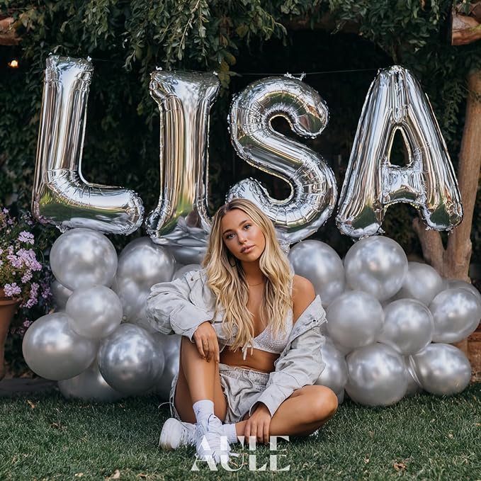 AULE 40 Inch Silver S Balloon Letter Foil A-Z Birthday Big Alphabet | Birthday - Image 3