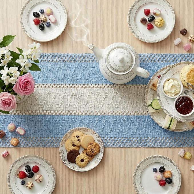 Artoid Mode Sky Blue Farmhouse Woven Table Runner 12x120 Inch | Holiday Rustic - Image 8