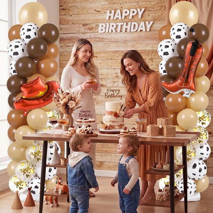 Skylety 2 Sets Western Balloon Column Stand Kit Cowboy Brown Cow Print Balloon - Image 4