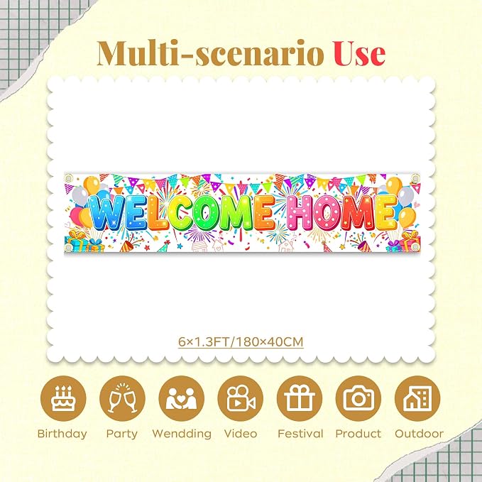 Welcome Home Banner Sign for Front Door Porch, 6x1.3 ft Long Narrow Welcome - Image 2