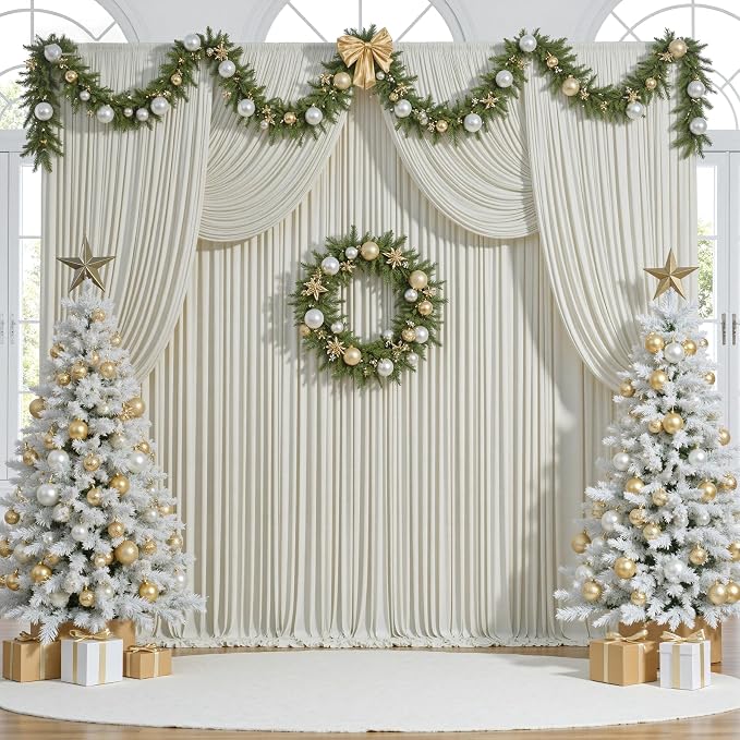 40 ft x 10 ft Wrinkle Free Beige Backdrop Curtain - Image 8
