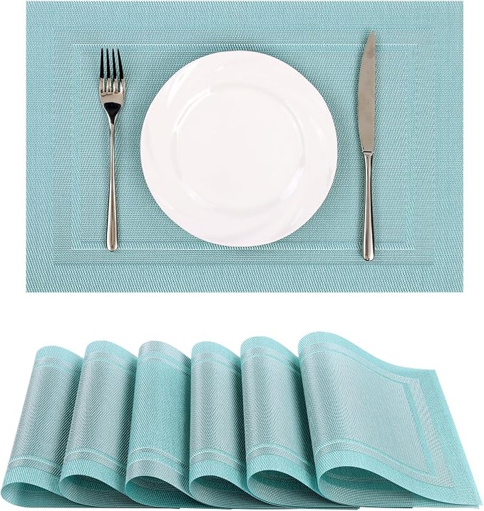 SHACOS Woven Vinyl Placemats Set of 6 Wipe Clean Place Mats by SHACOS