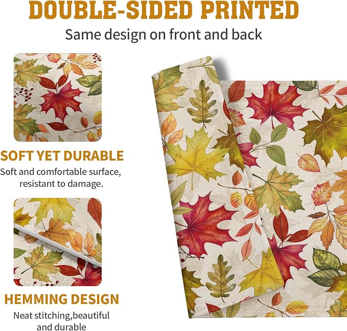 Fall Maple Leaves Placemats Set of 4 12x18 Inch Thanksgiving Autumn Colorful - Image 5