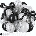 Black Bow Balloons, 12Inch Pearl Black and White Bow Print Balloon by Froova