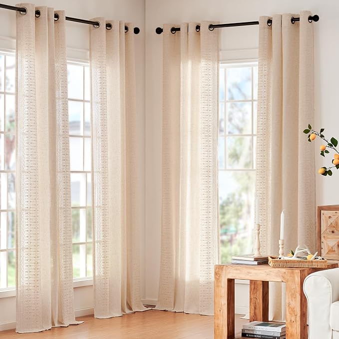 jinchan Boho Curtains for Bedroom Linen Blend Embroidered Bordered Farmhouse - Image 5