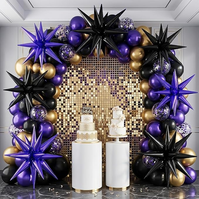 9Pcs Purple and Black Star Balloons, Large Explosion Foil Balloons, Metallic - Image 7