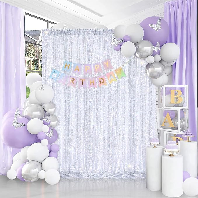 Laser Silver Sequin Backdrop Curtains 4 Pcs 2ftx8ft Glitter Fabric | Sparkly - Image 4