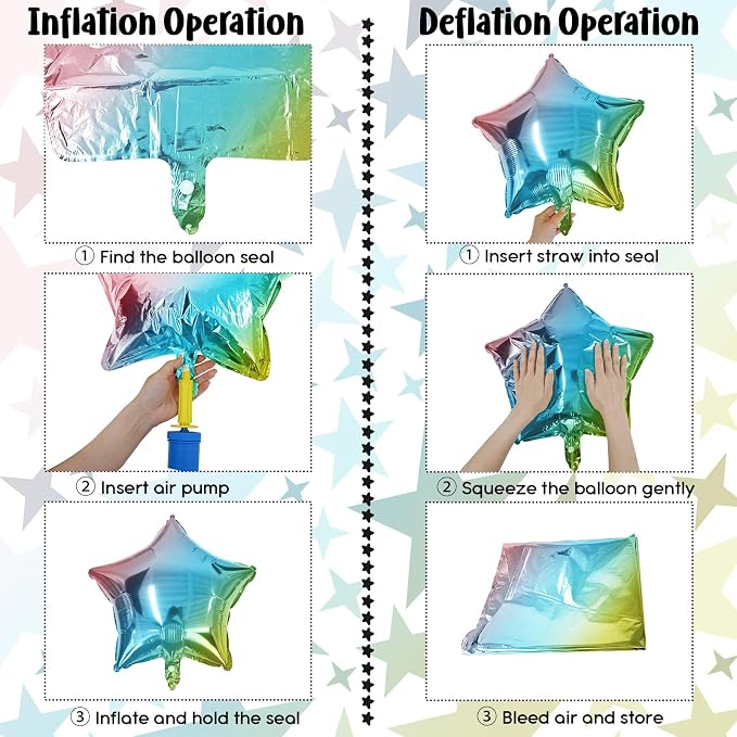 Gradient Color Star Foil Balloons, 18 Inch Rainbow Stars Shape Foil Helium - Image 7
