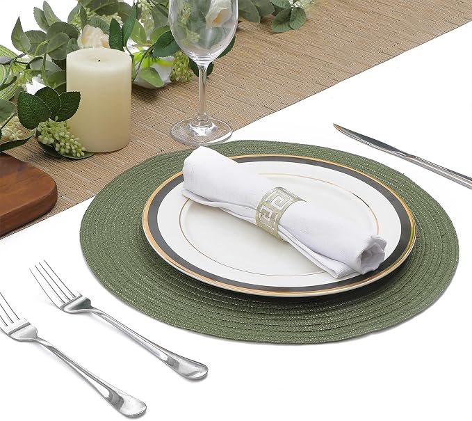 SHACOS Round Placemats Set of 8 Washable 15 inch Round Table Mats Cotton - Image 2
