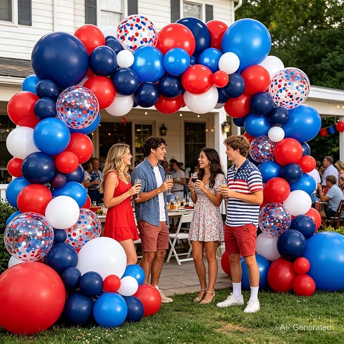 Red Blue White Balloon Arch Kit, Patriotic Decor | Navy Pearl Dark Blue - Image 4
