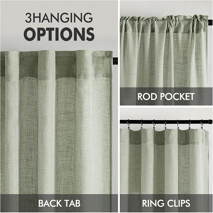 MIULEE Sage Linen Curtains 52x84 Inch Long - Image 3