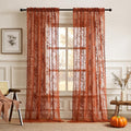 Burnt Orange Lace Curtains 96 Inches Long Fall Country Floral Sheer Curtains by SEEKRIGHTHomeDecor