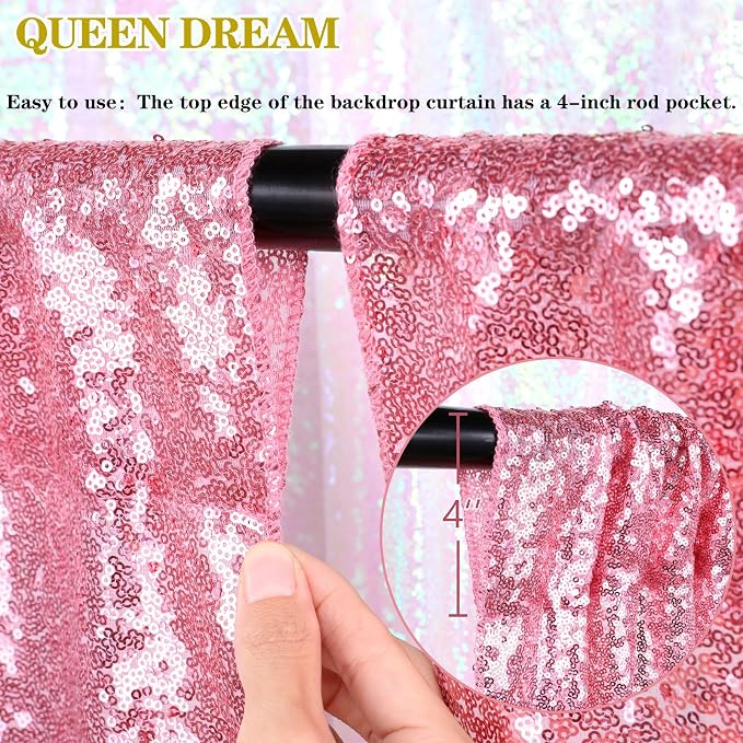Backdrop Curtains Blush Pink Glitter Sequin Photo Curtain 6 Panels 2ftx8ft | - Image 5