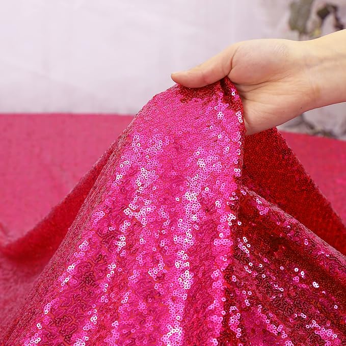 PartyDelight Hot Pink Sequin Backdrop Curtains 2x8ft 2 Panels | Sparkly 3mm - Image 3