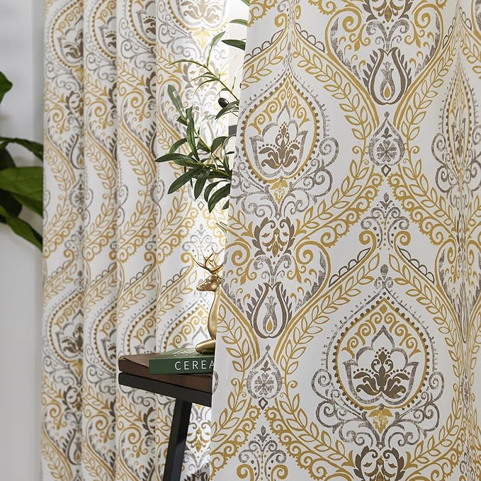 jinchan Grey Blackout Curtains 63 Inch Damask Vintage Grommet 2 Panels | Room - Image 7
