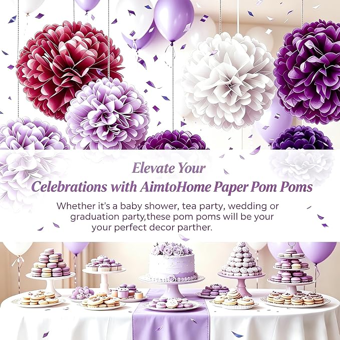 AimtoHome Purple Paper Flower Balls, Dark Lavender Lilac Cream, - Image 7