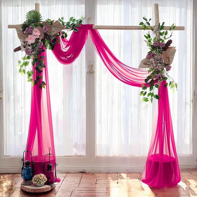 MDS Halloween Chiffon Draping Fabric - 1 Panel, 30" Wide x 20ft Long - Sheer Spooky Arbor & Canopy Drapery for Haunted House Backdrops, Party Ceilings, DIY Costumes & Themed Events - Hot Pink