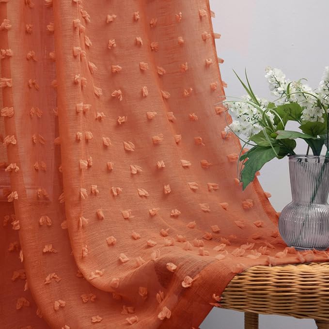 KOUFALL Boho Sheer Orange Curtains 2 Panels 96 Inches Long - Image 2