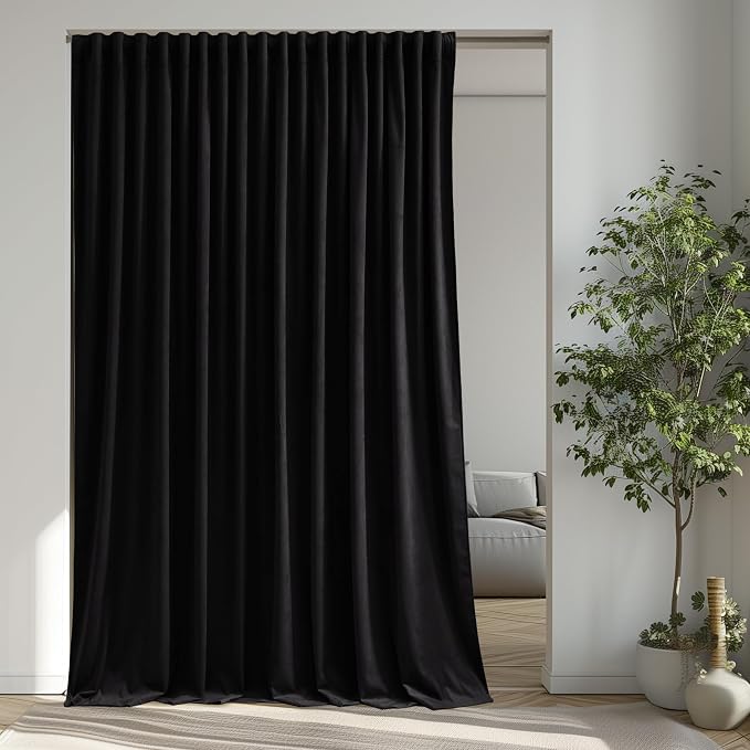 Black Blackout Velvet Curtains 96 inches Long Back Tab Thermal Insulated by StangH