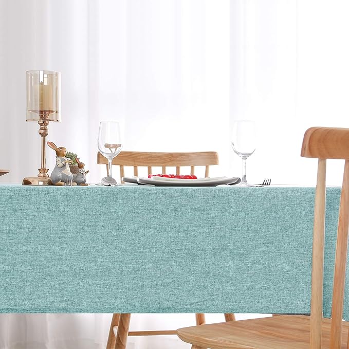 Hiasan Faux Linen Rectangle Tablecloth - Wrinkle and Stain Resistant Washable Table Cloth for Kitchen Dining Room Holiday Table Cover for Party Dinner, Aqua, 30 x 60 Inch