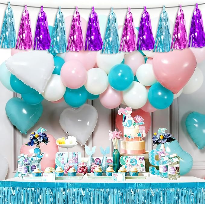 3P Lake Blue Purple-Hot Pink Tassel Banner Garland Metallic Foil Fringe Banner - Image 5