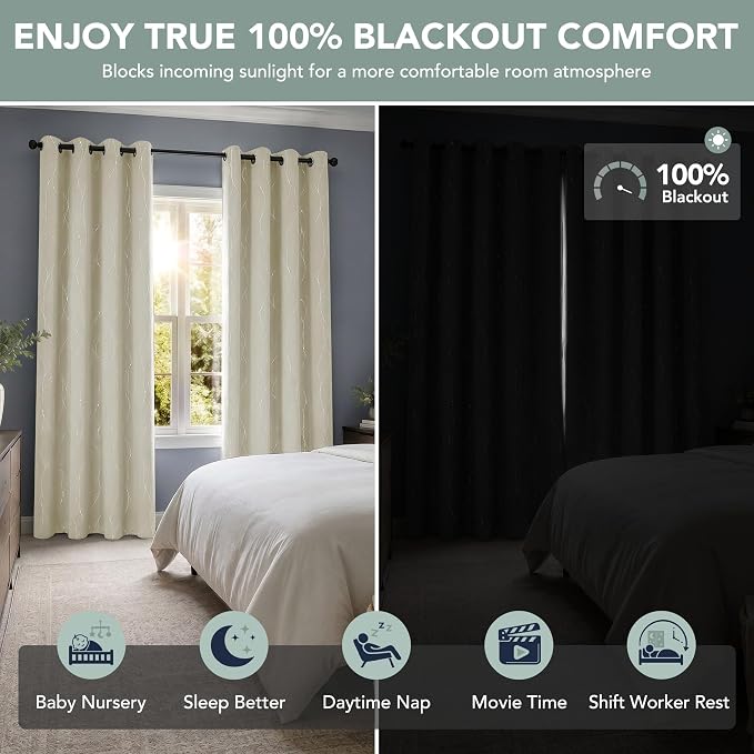 Deconovo 100% Blackout Living Room Curtains 84 Inches Long, Thermal Insulated - Image 2