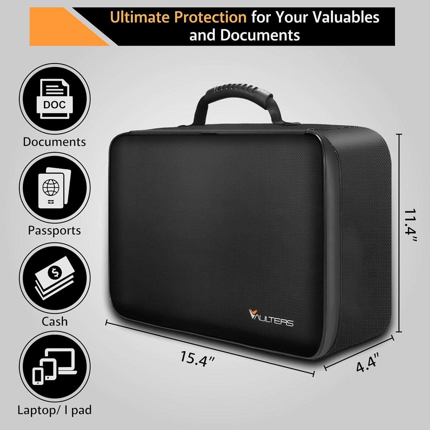 Fireproof Document Bag with Lock - 2000°F Heat Resistant & Waterproof Document Bag with 3 Layers, Portable Fire Proof File Box for Documents, Laptop, Passports & Certificates - Home & Travel - Black