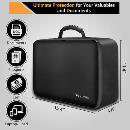 Fireproof Document Bag with Lock - 2000°F Heat Resistant & Waterproof Document Bag with 3 Layers, Portable Fire Proof File Box for Documents, Laptop, Passports & Certificates - Home & Travel - Black