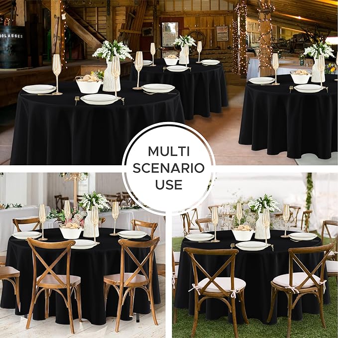 Fitable 8 Pack Round Tablecloths: Stain Resistant Wrinkle Free Circle Table Clothes, Washable Reusable Polyester Table Covers for Wedding Party Birthday Banquet Reception(Black, 84 Inch)