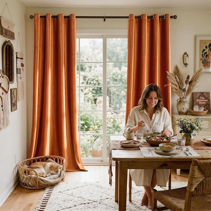 BULBUL Velvet Burnt Orange Blackout Curtains 96 inch Long - Image 4