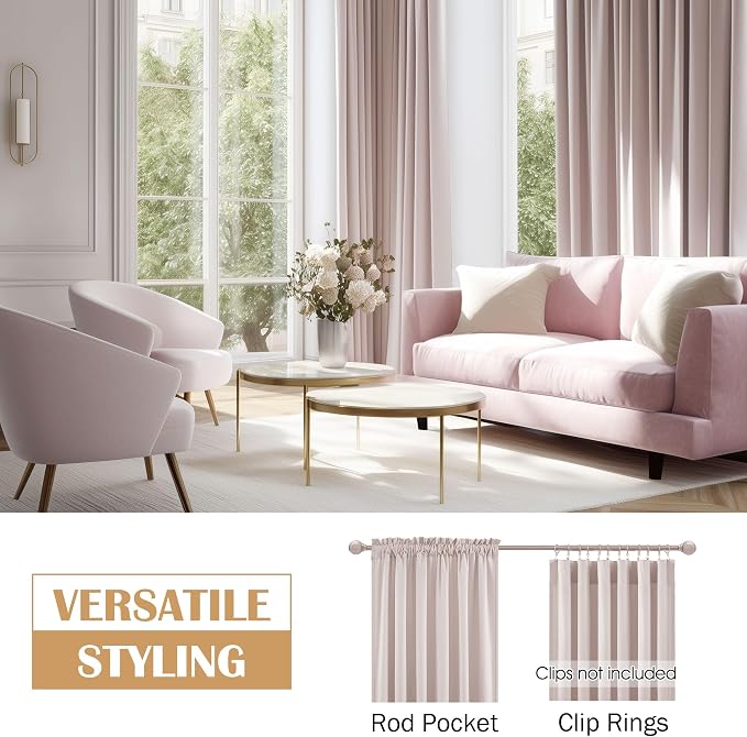 Beauoop Velvet Curtains for Bedroom Living Room Pink 52x84 2 Panels | Soft - Image 5