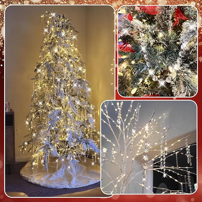 10 PCS Crystal Garland Strands, 33ft Hanging Crystal Strings for Window Curtains Doorway Decorations, Acrylic Clear Maple Leaf Crystal Ornaments for Christmas Tree, Wedding Party Home Chandelier Decor