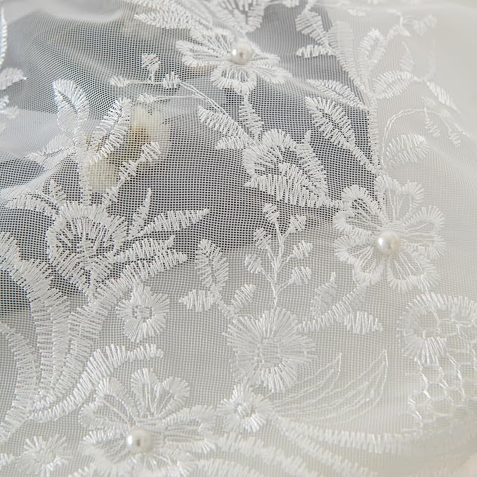 White Voile Curtains, Decorative White Embossed Butterflies Rod Pocket Window - Image 4