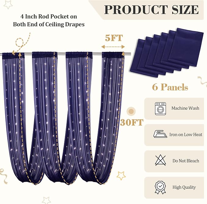 6 Panels Dark Blue Ceiling Curtains - Image 2