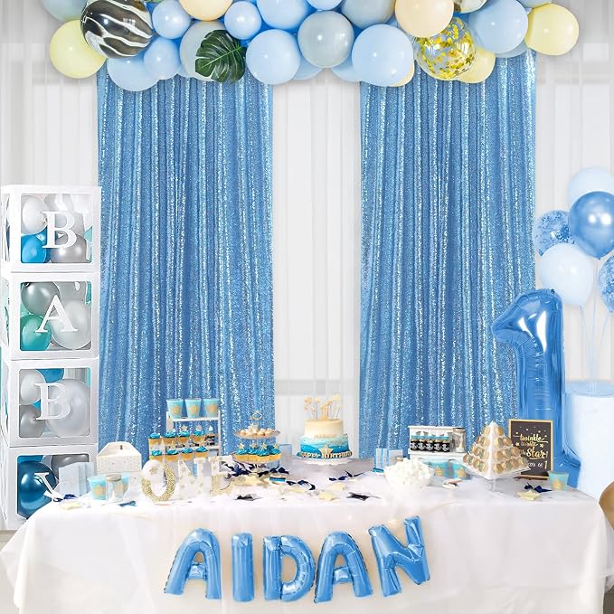Baby Blue Sequin Backdrop Curtains, 2 Panels 4FTx8FT Blue Curtain Backdrop - Image 6
