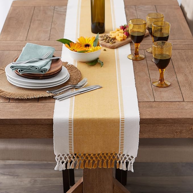 DII Dobby Stripe Table Runner, Honey Gold & Cream Background - Image 6