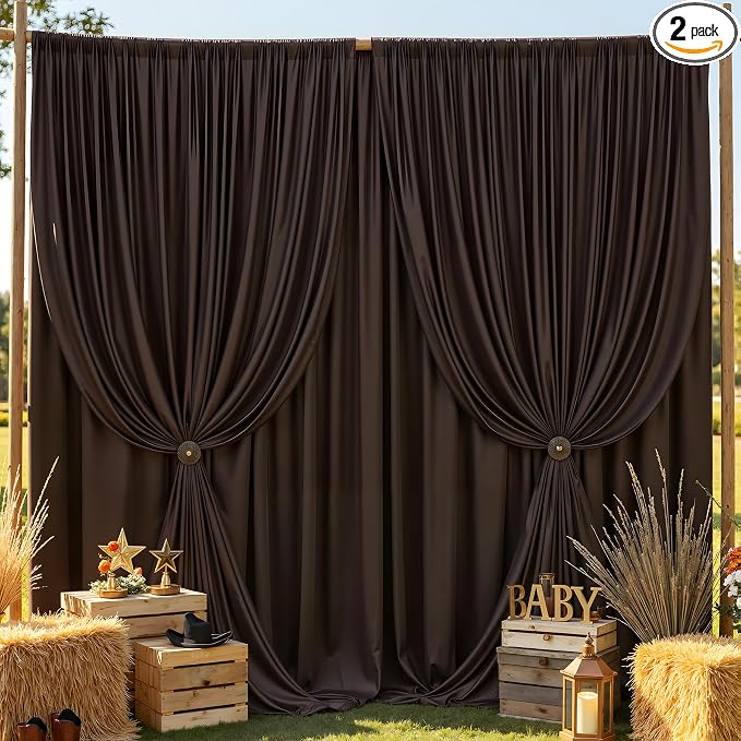 20×14 ft Brwon Wrinkle Free Backdrop Curtain, Soft Silky Polyester Wedding by ENJOYYOURPARTY